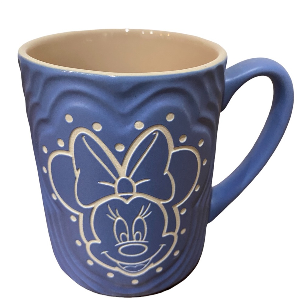 Authentic Disney Parks Minnie Mouse Coffee Mug Cup Blue White Periwinkle